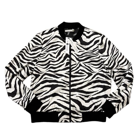 Alice + Olivia Reversible Zebra Feminist Bomber Jacket NWT Size Large - Picture 11 of 17